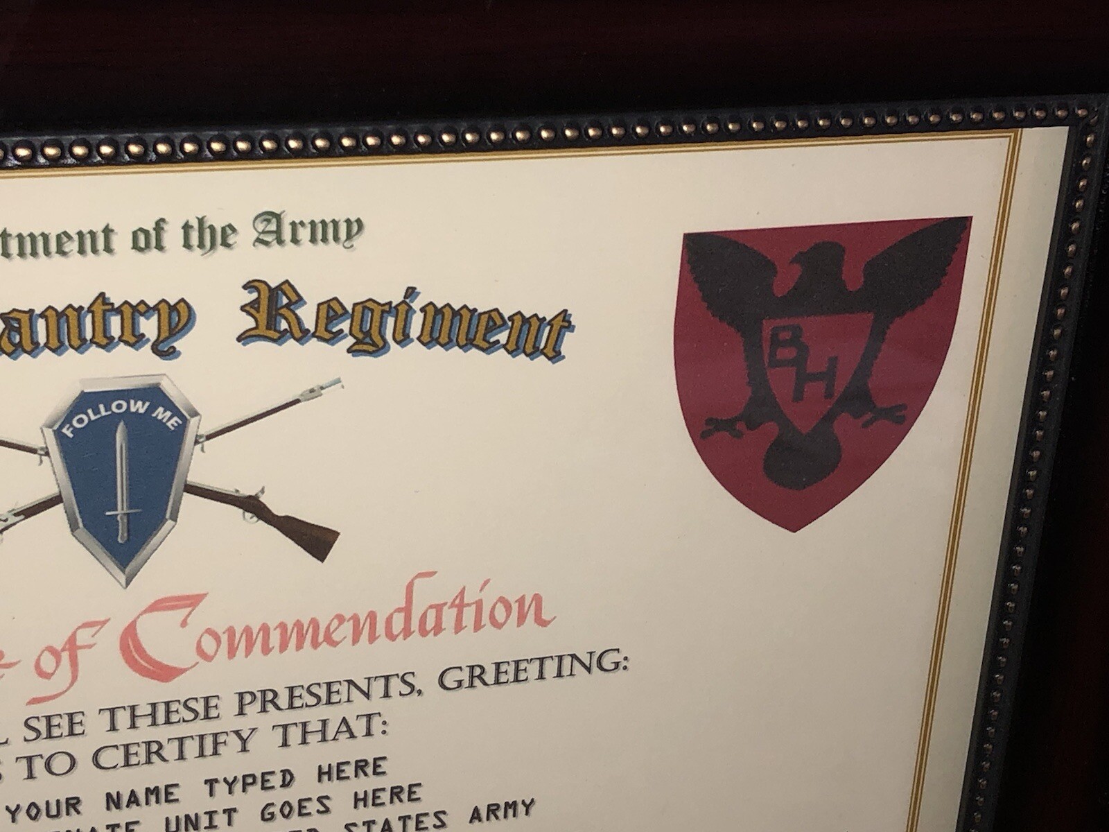 343RD INFANTRY REGIMENT / COMMEMORATIVE - CERTIFICATE OF COMMENDATION