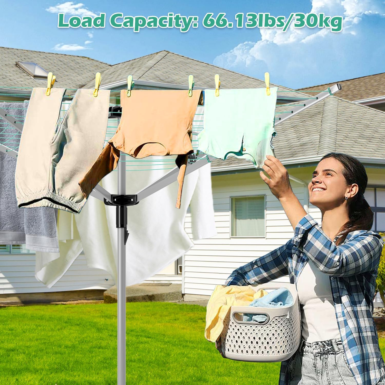 Adjustable Rotary Umbrella Clothesline - 4 Arms, 165 Ft Drying Rack