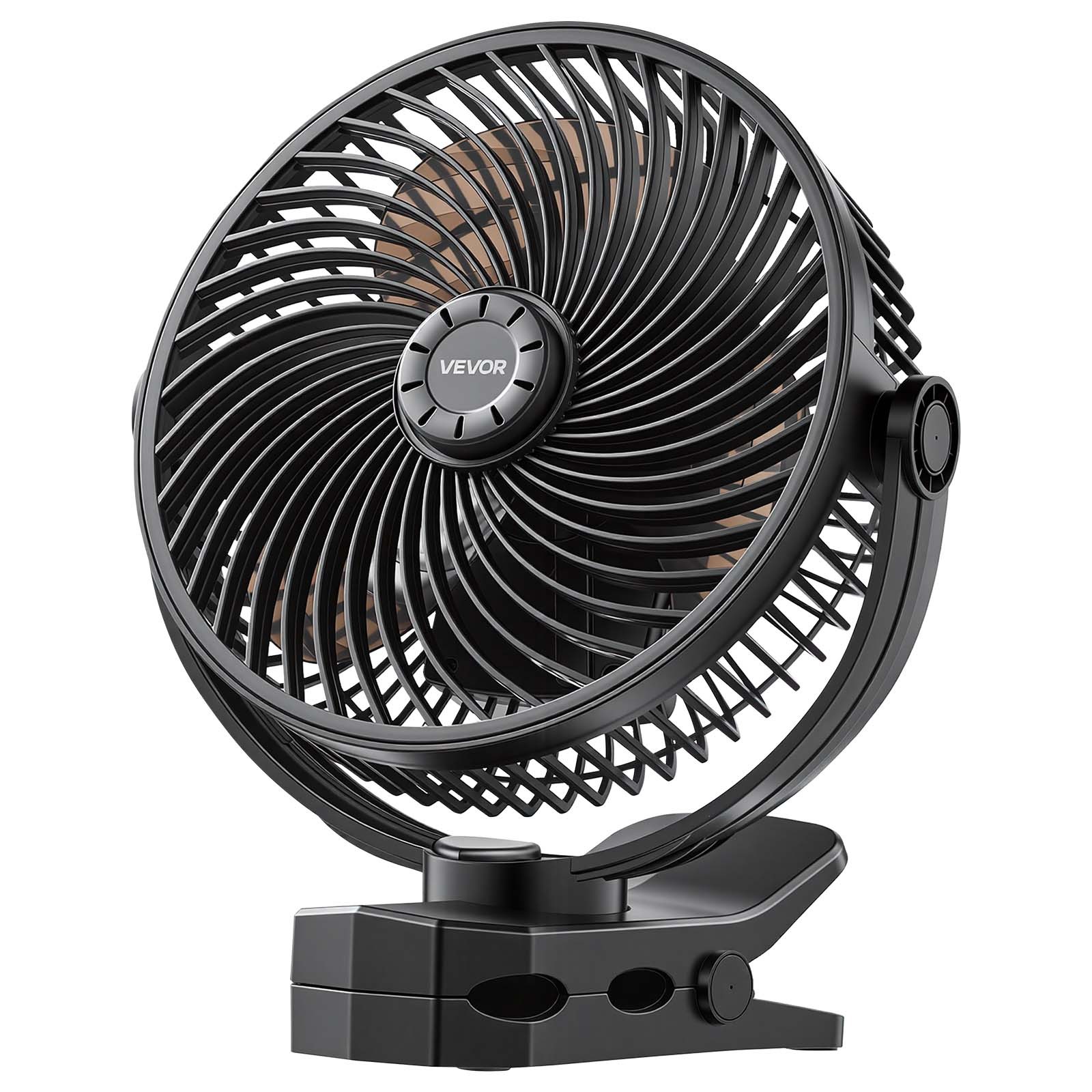 VEVOR Portable Clip Fan Rechargeable USB 3 Speeds Circulation Strong Clamp Black