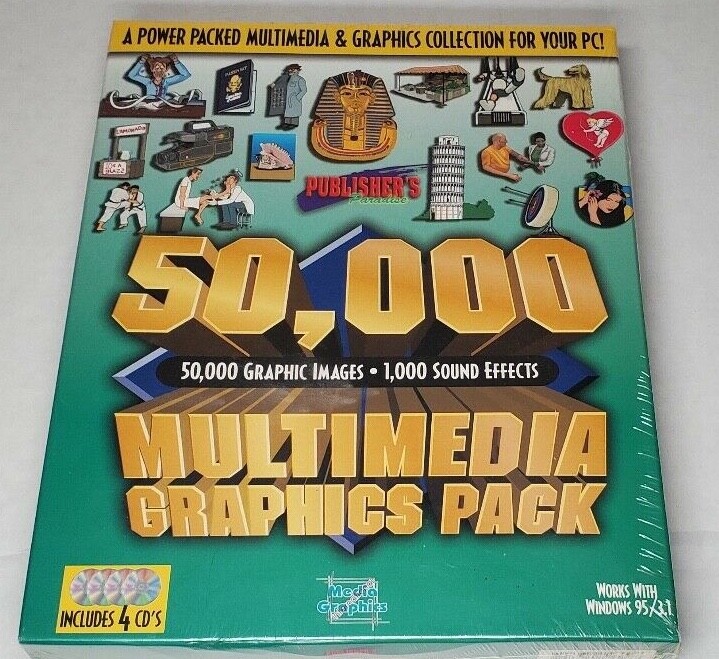 Vintage 50000 Multimedia Graphics Pack Publishers Paradise Windows 95 NEW SEALED