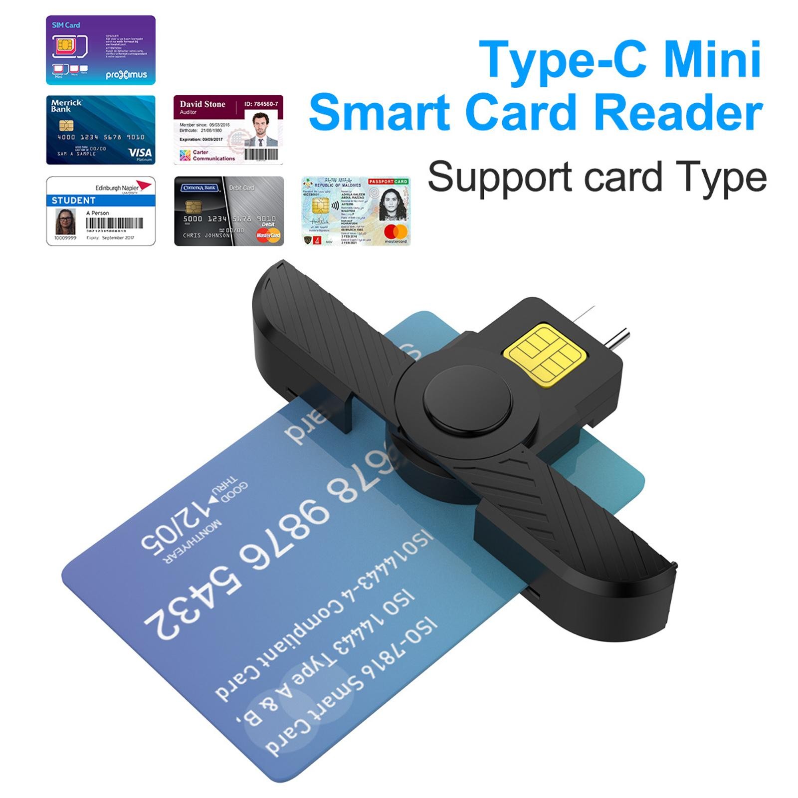 Foldable DOD Type C Common Access CAC SIM / IC Bank Chip Smart Card Reader