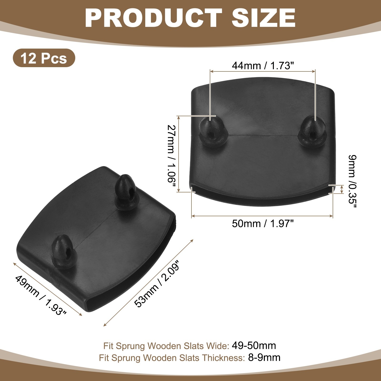 12 Pcs 50mm x 9mm Plastic Bed Slat Center Caps Replacement Holders, Black