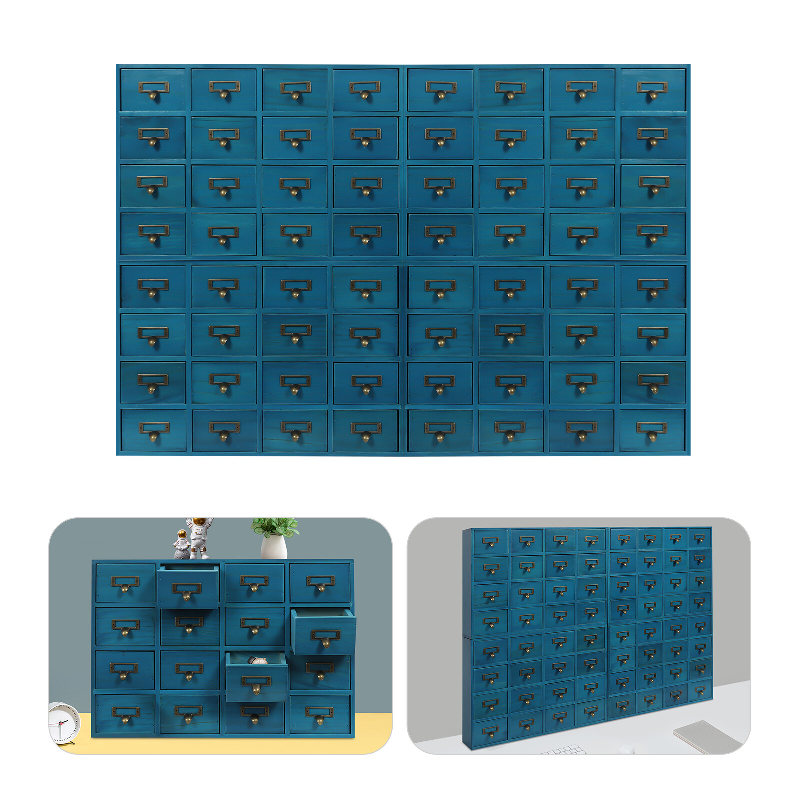4 PCS*16-Drawer Blue Cabinets Rectangle Storage Cabinet 64-Drawer Storage Box