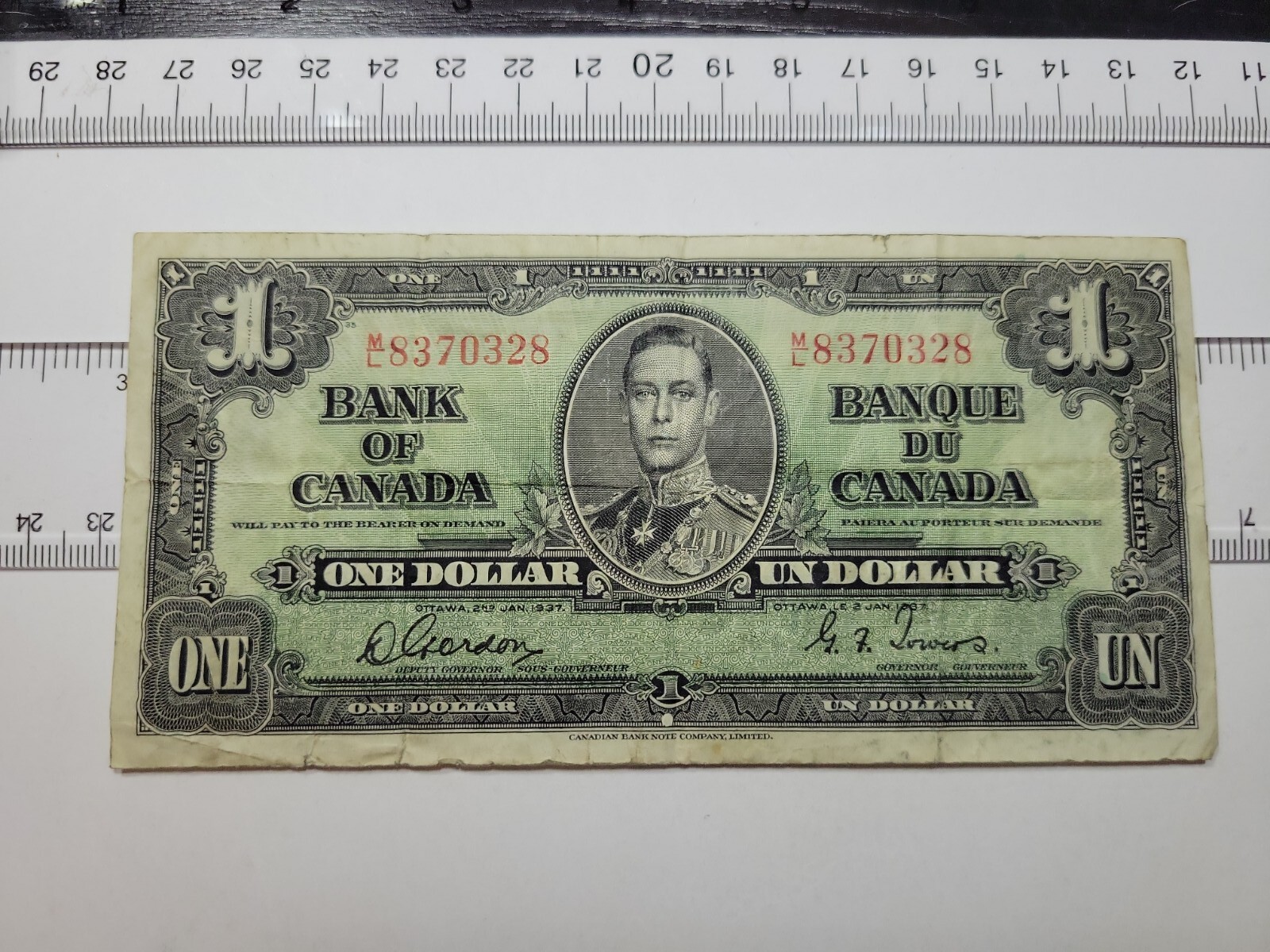 🇨🇦 Canada 1 dollar 1937 BC-21 P-58d  M/L Gordon / Towers  F banknote 081722-9