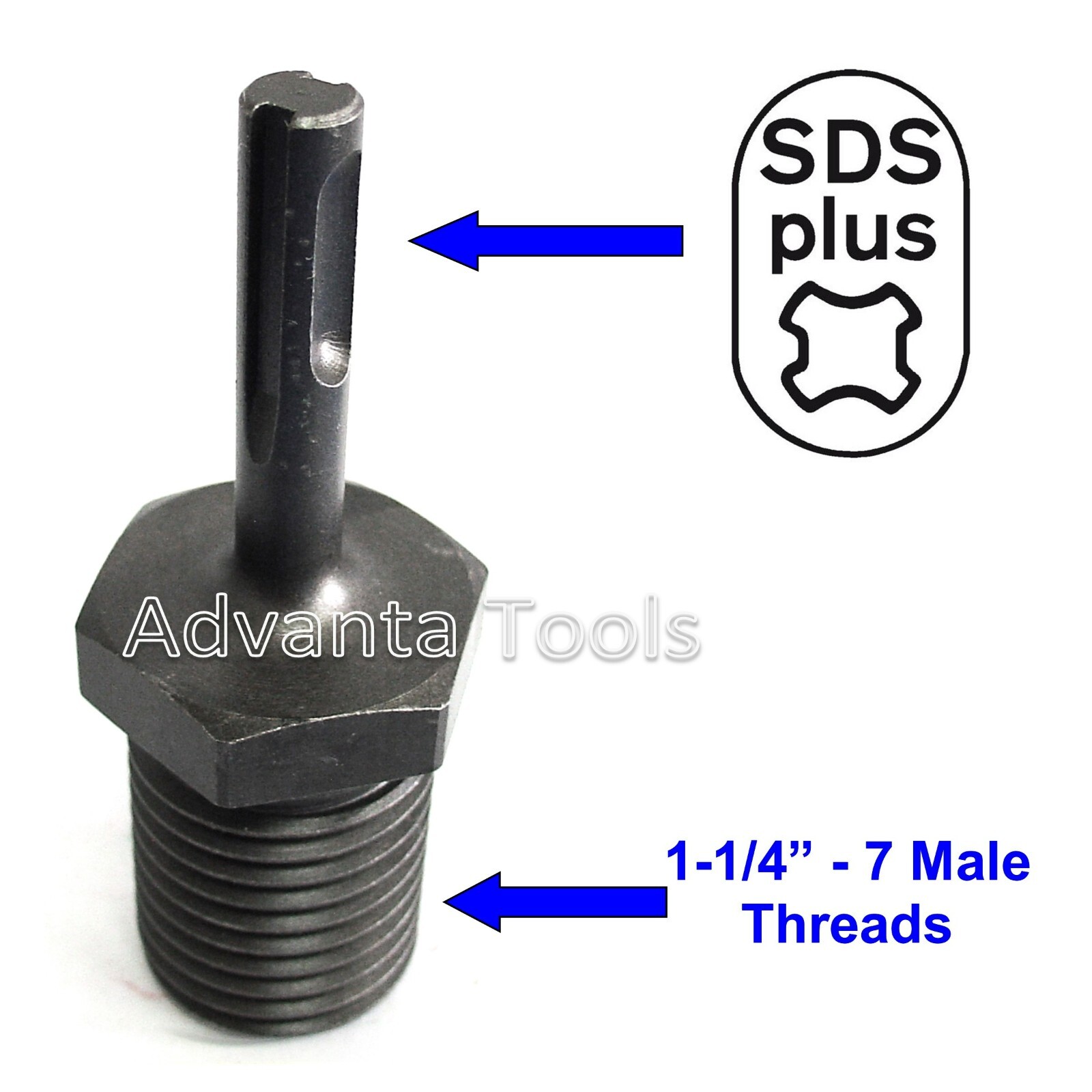 Core Drill Adapter - 1-1/4" Threaded Male to SDS-Plus Shank for Hammer Drill