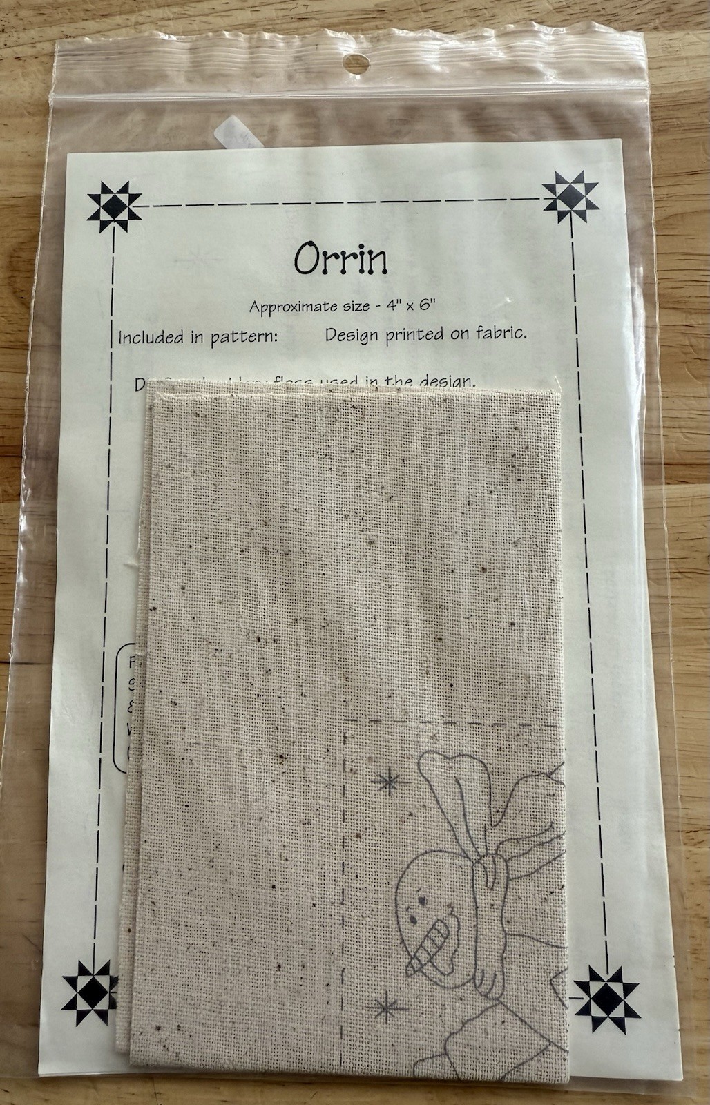 The Stitch Connection 4”x6” ORRIN Embroidery Pattern & Pre Printed Cloth