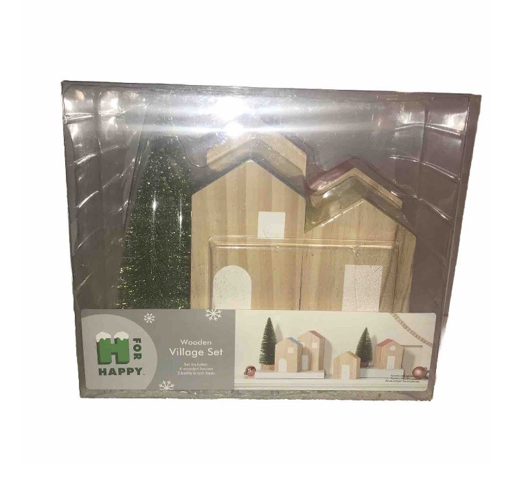 Christmas Decor Wooden Village Set (Measurements In Photo)(SHIPS IN 24 HRS)