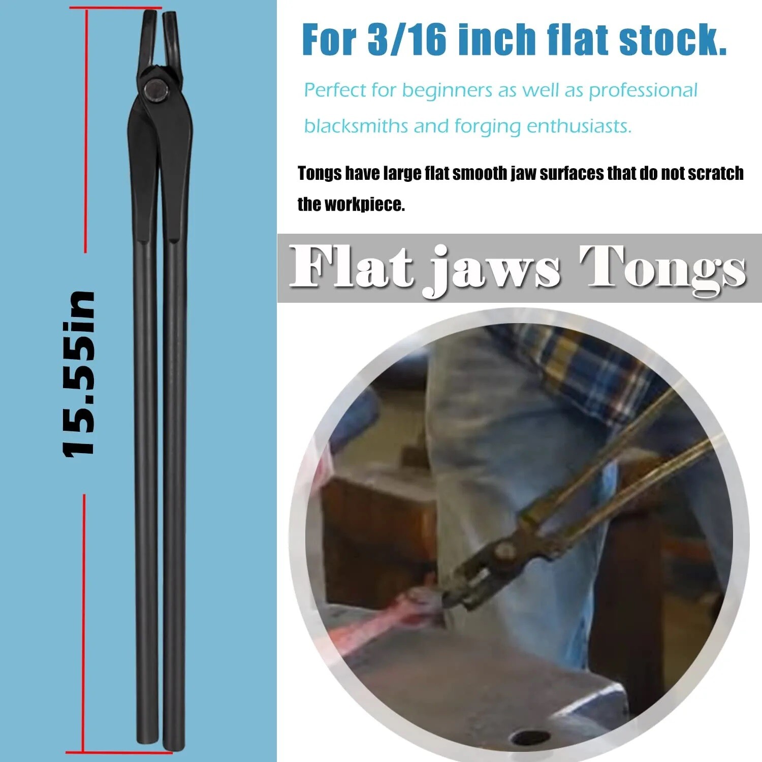Blacksmith Tongs Tool For Knife Making, Anvil, Forge Kit Flat Tong