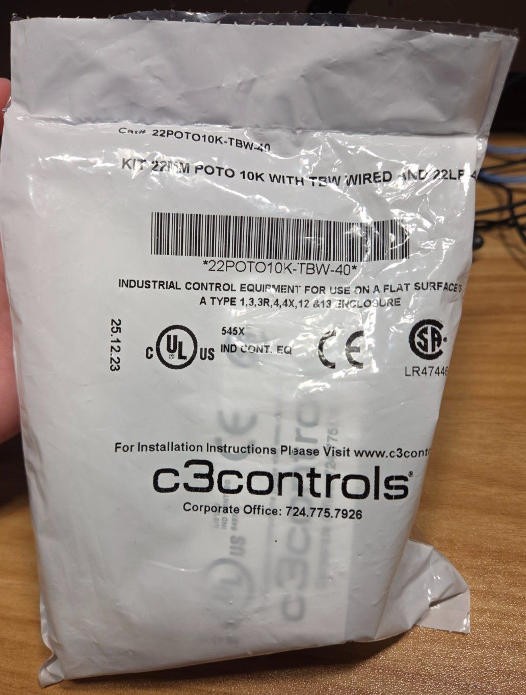 C3Controls Kit 22mm POTO 10k with TBW Wired and 22LP-40 Plate