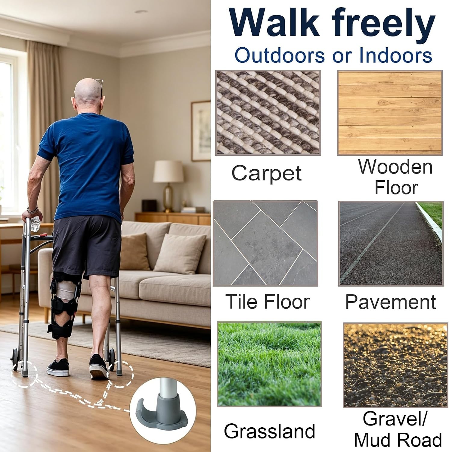 Universal 1-1/8 inch Walker Glides: Effortless Mobility for Seniors | 2 Pack