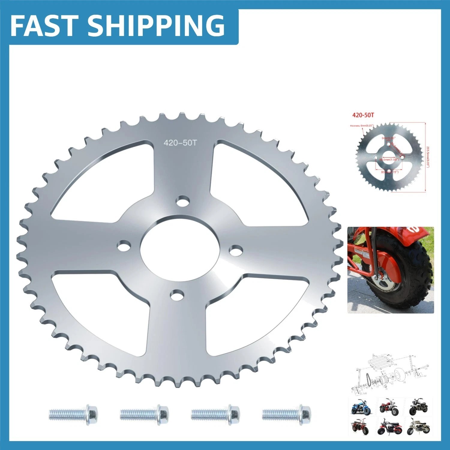 Lightweight 50 Tooth Sprocket Replacement for Coleman Powersports & Baja Warrior