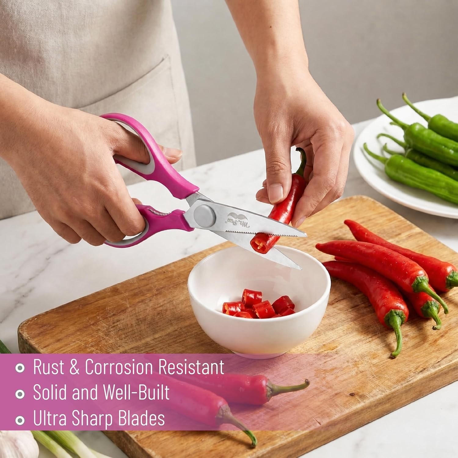 Versatile 8-Inch Kitchen Shears - Pink & Blue, Micro-Serrated Stainless Steel