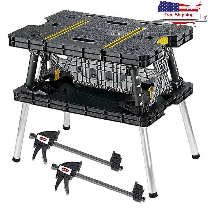 Portable Folding Workbench 1000lbs Capacity 12 Inch Clamps DIY Garage Tools New