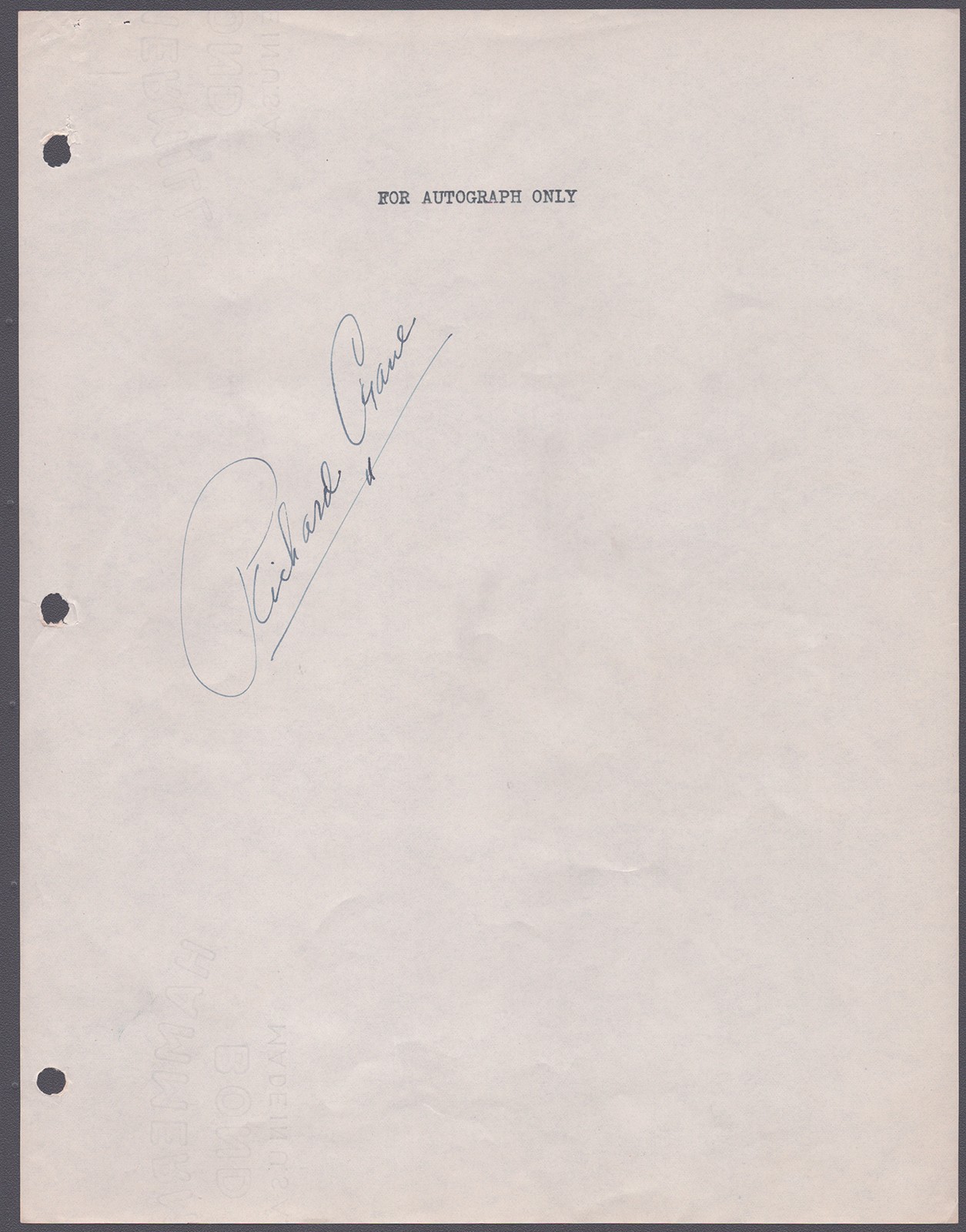 RICHARD CRANE - DOCUMENT DOUBLE SIGNED 06/26/1946