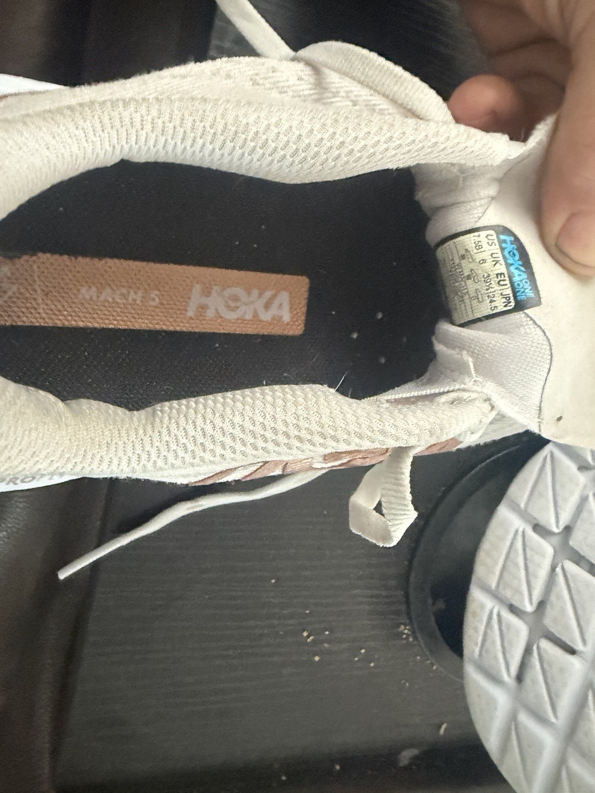 Hoka One One Mach 5 Men's Athletic Running Shoes White Brown Mesh Lace-Up 7.5