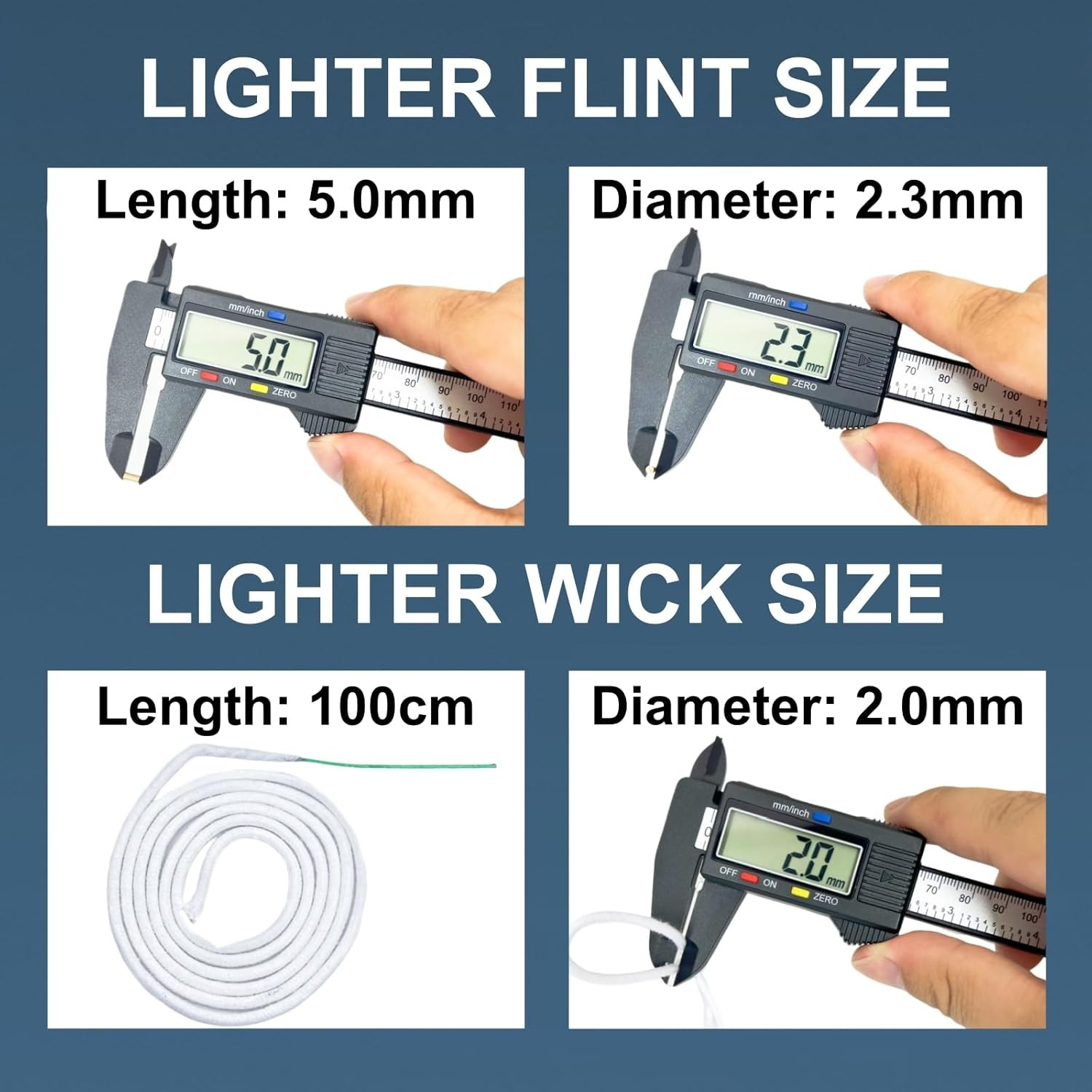 Lighter Flints and Wick Set - Inculdes (100Pcs Flint Stones, 40'' Cotton Wick...