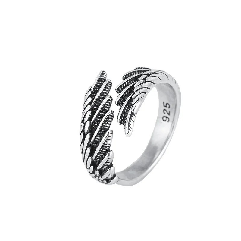 1 Pcs of 925 Sterling Silver Angel Wing Feather Adjustable Ring Wedding Jewelry!