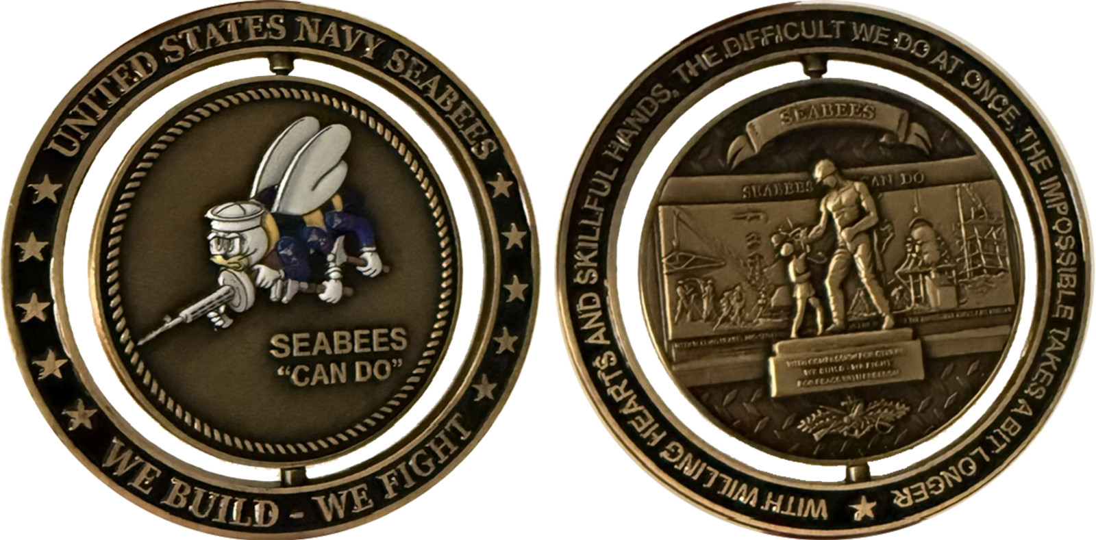 UNITED STATES NAVY SEABEES SPINNER COIN - 63 MM