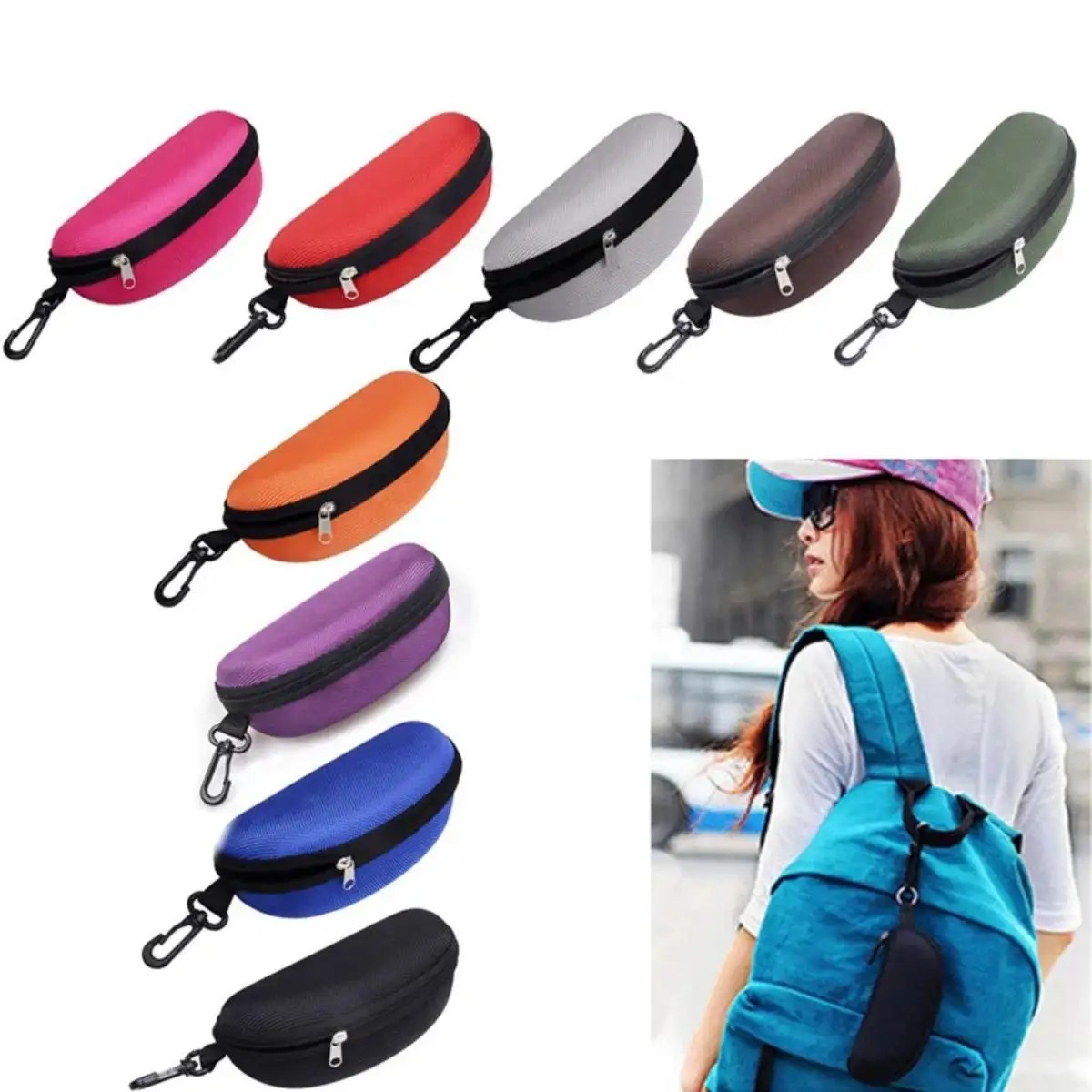 Portable EVA Glasses Case with Carabiner Hook Colorful Sunglasses Hard Case Zip*