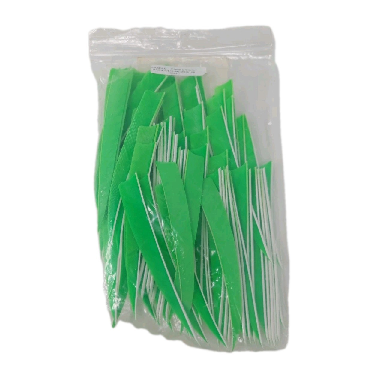 100pk Bullseye Archery Feathers 5" Right Wing: Shield Solid Hunter's Lime Green