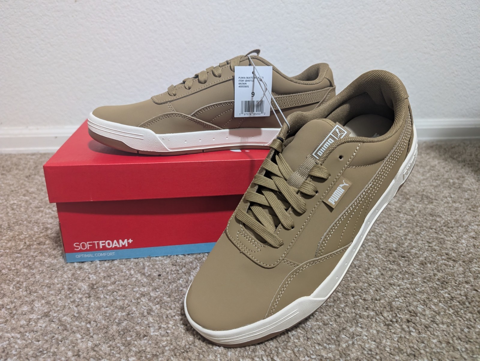 Puma Men's Skate Sneaker C Buck SoftFoam+ Brown Leather