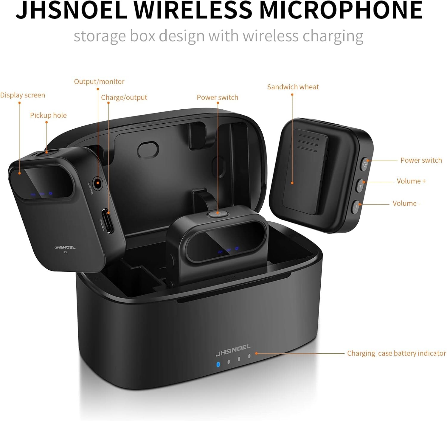 2 TX 1 RX Charging Case All in one Wireless Microphone