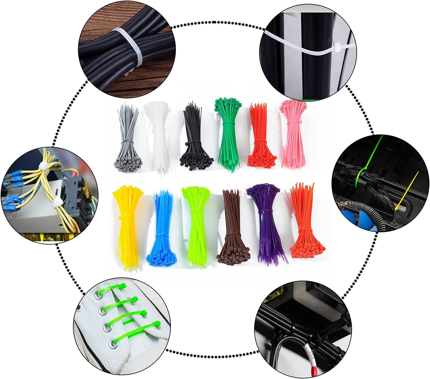1200 Pcs Mixed Colored Zip Ties, 4 Inch Multicolor Self-Locking Nylo