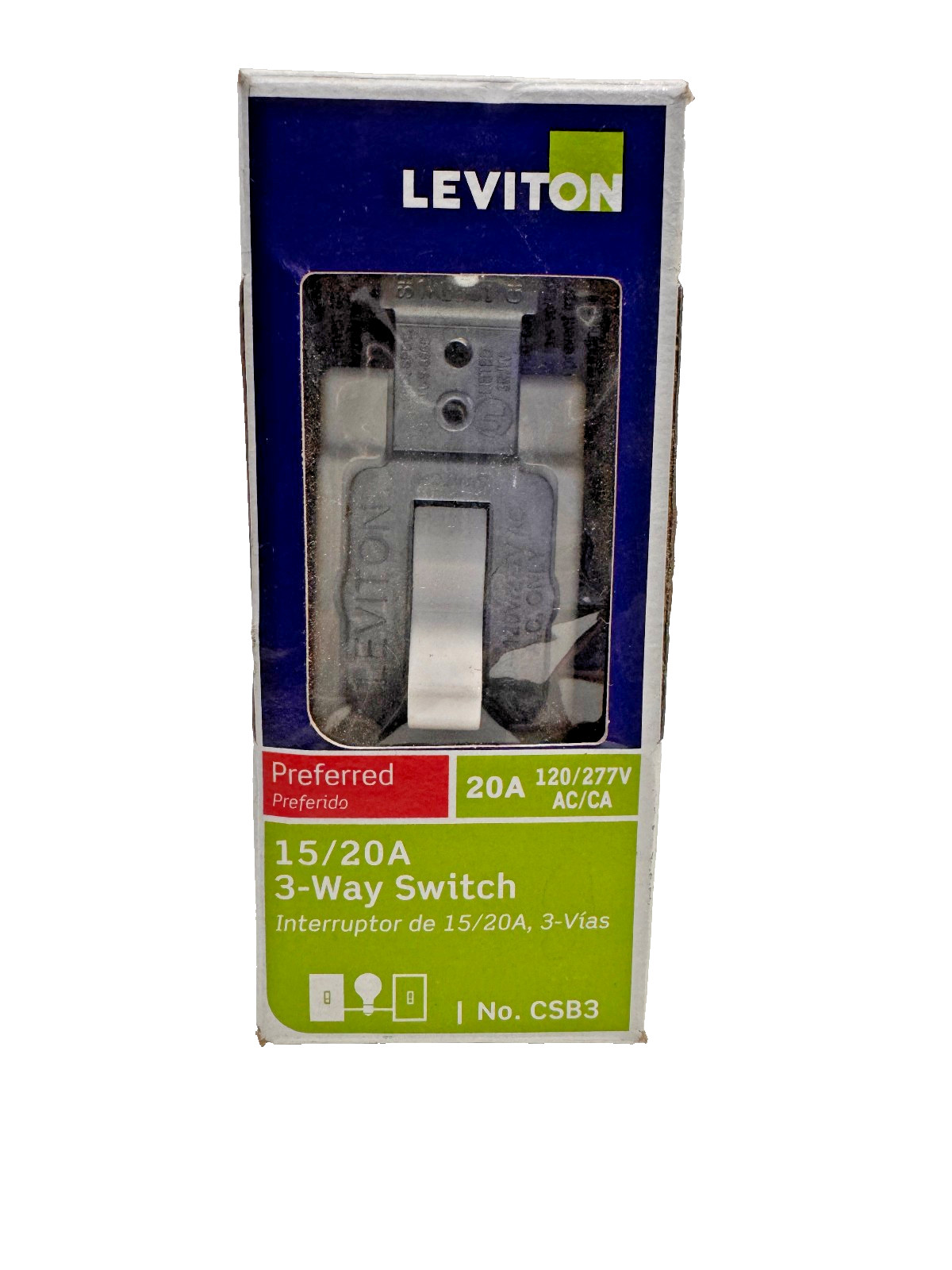 Leviton Preferred 15/20 AMP 3-Way Switch 20A White CSB3 NIB New