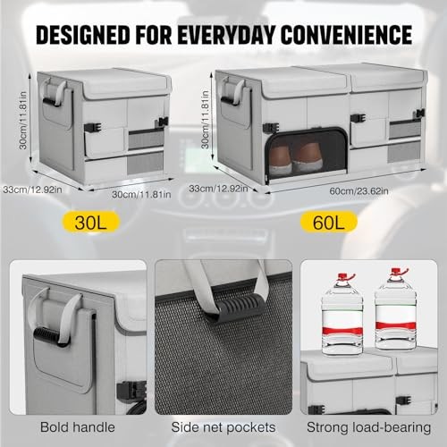 Foldable Car Trunk Organizer with Multi-Compartment – Expandable 30-60L White