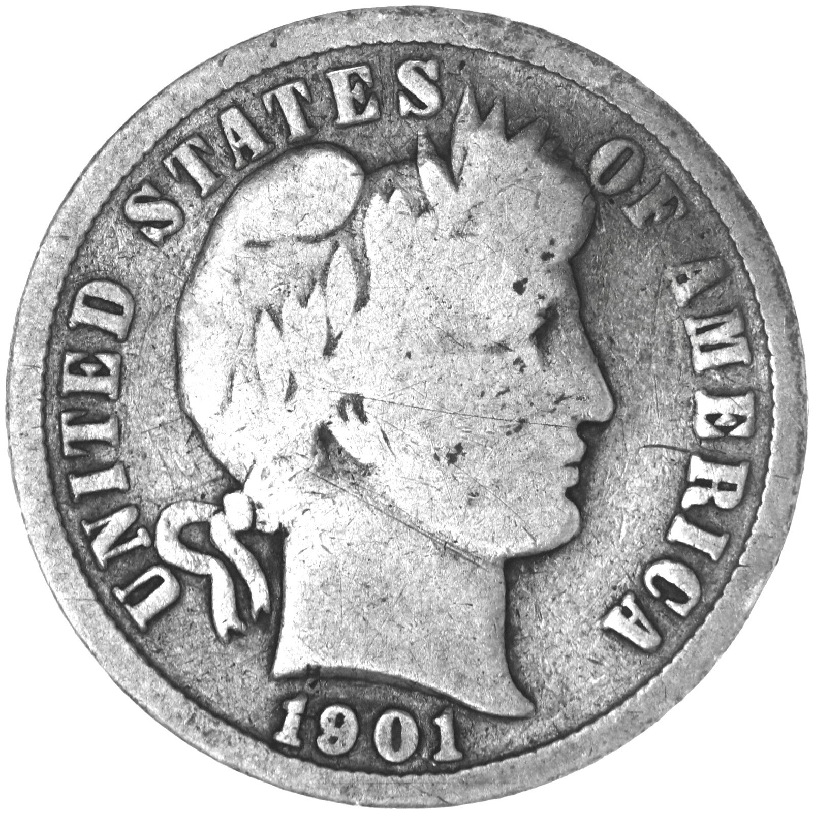1901 (P) Barber Dime 90% Silver Good GD