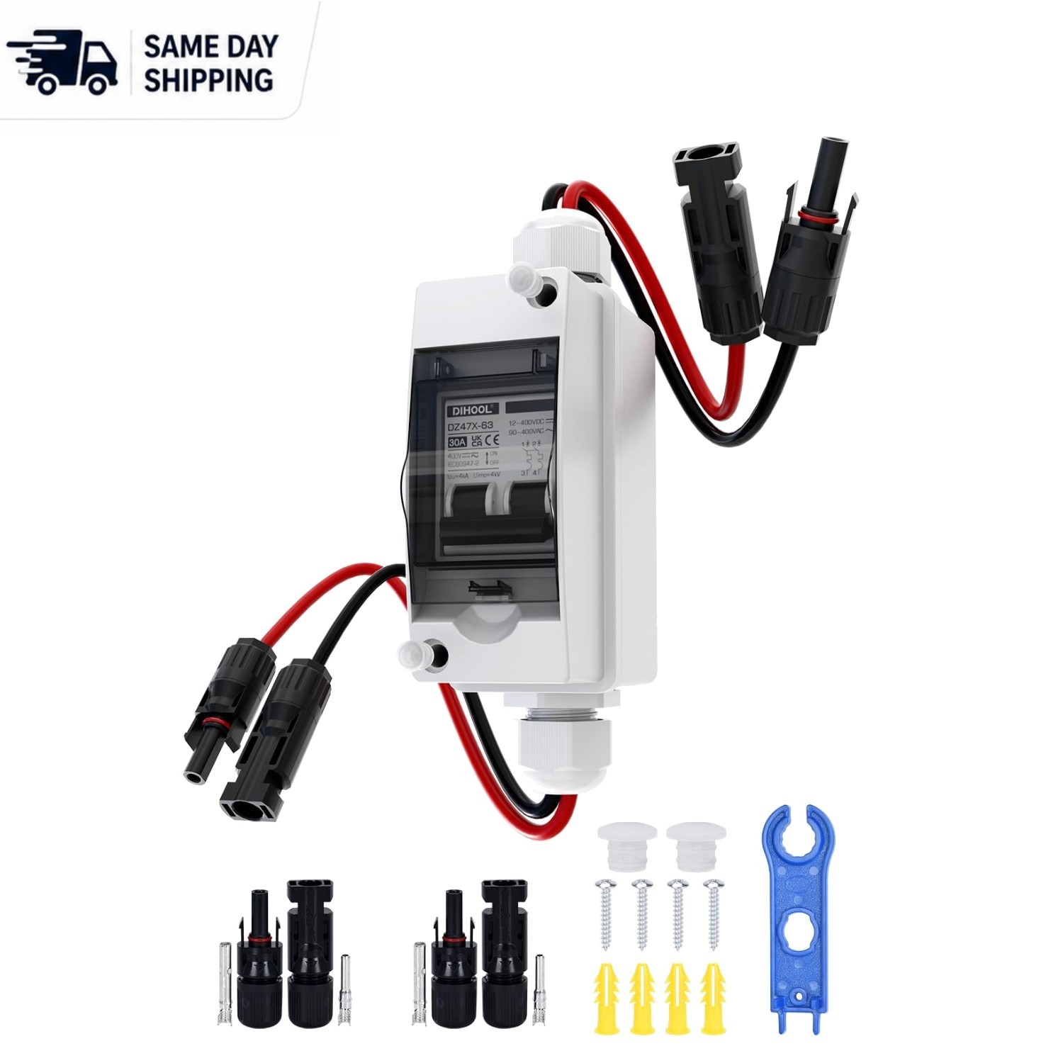 Outdoor 2-Pole Circuit Breaker - 30 Amp Solar Disconnect Switch with  Rating