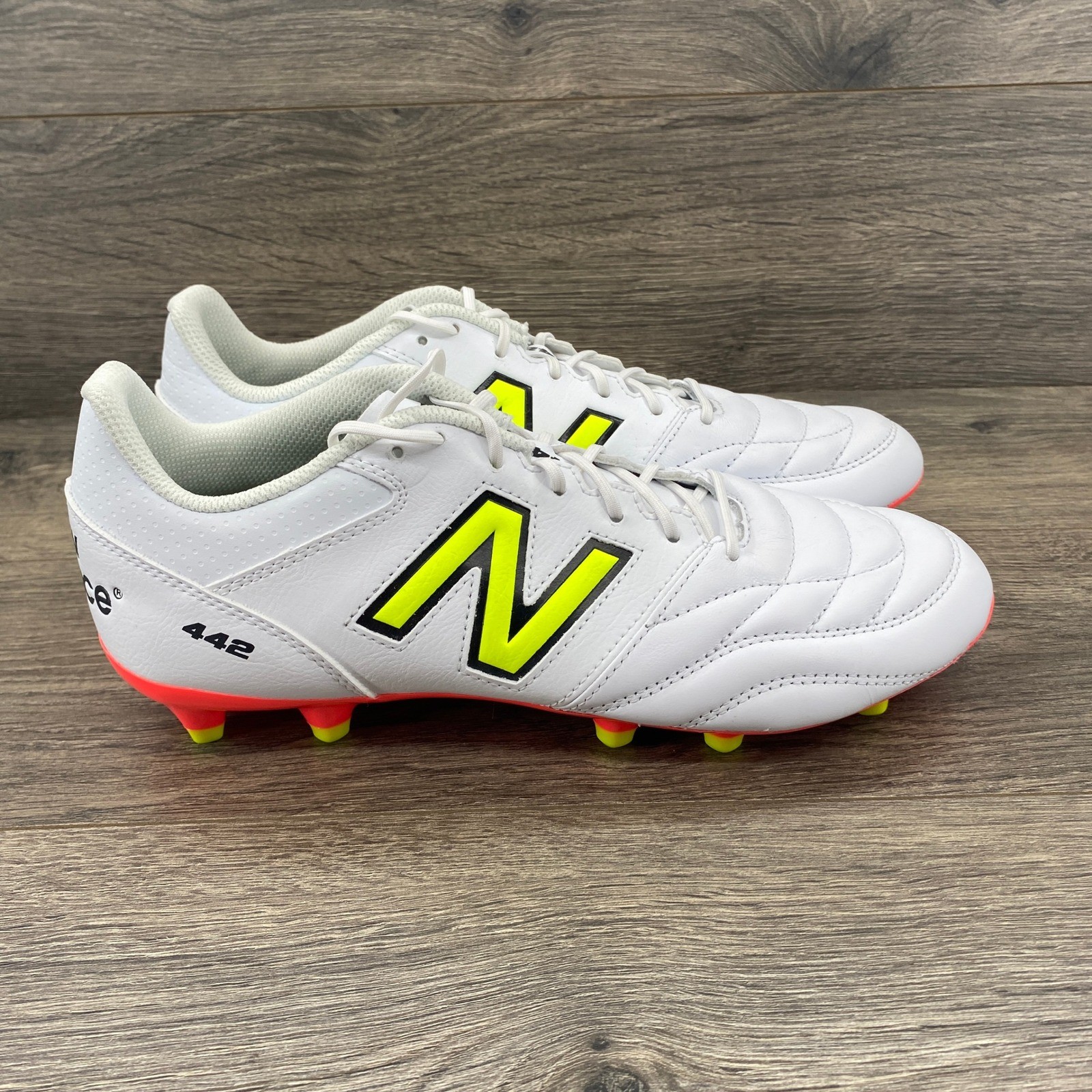 New Balance 442 FG Soccer Cleats White Neon Yellow Men Size 9