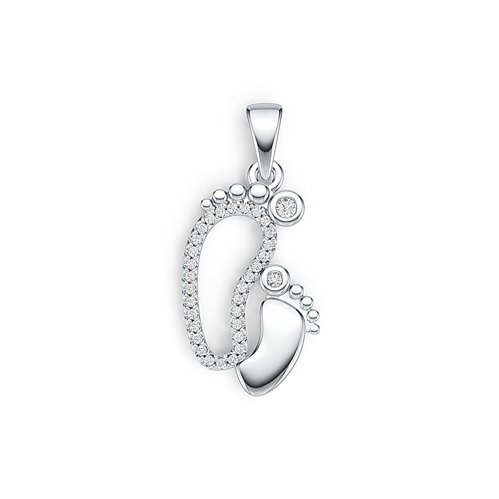 Sterling Silver Pendant with White Topaz or Moissanite Mom and Baby Foot Pendant