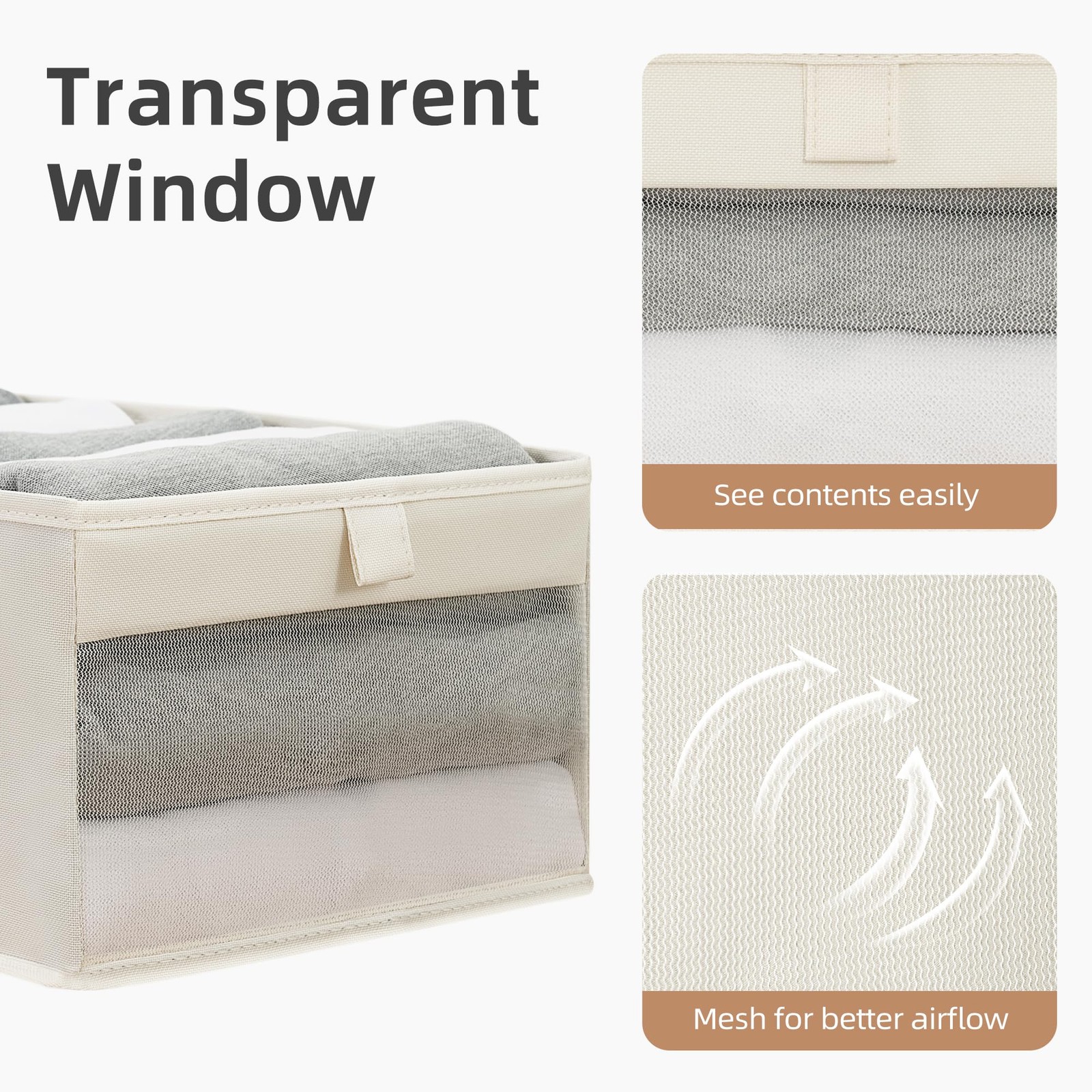 STORAGE MANIAC 4 Pack Storage Bins with Clear Window, 4 Pack, Beige
