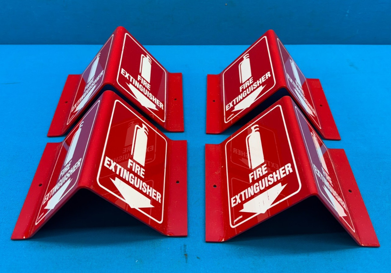 Lot of 4 - Brady Prinzing V1FE15A Rectangular V-Style Fire Extinguisher Signs