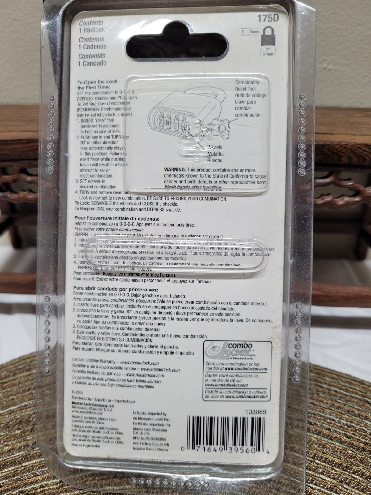 Master Lock 175D Combination Padlock 2" inch Wide. Resettable Combo