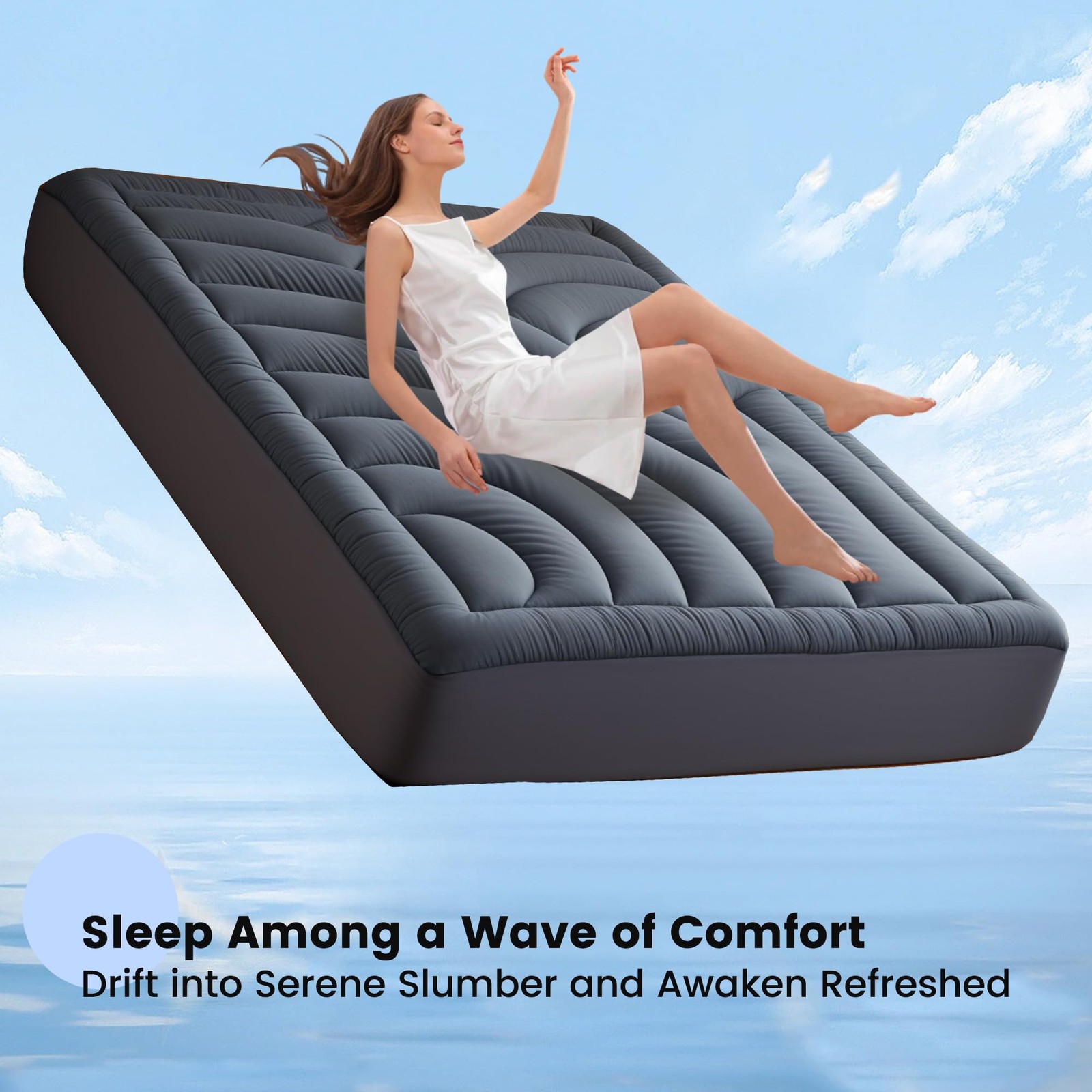 Waterproof Mattress Pad Queen, Quilted Fitted Queen Grey