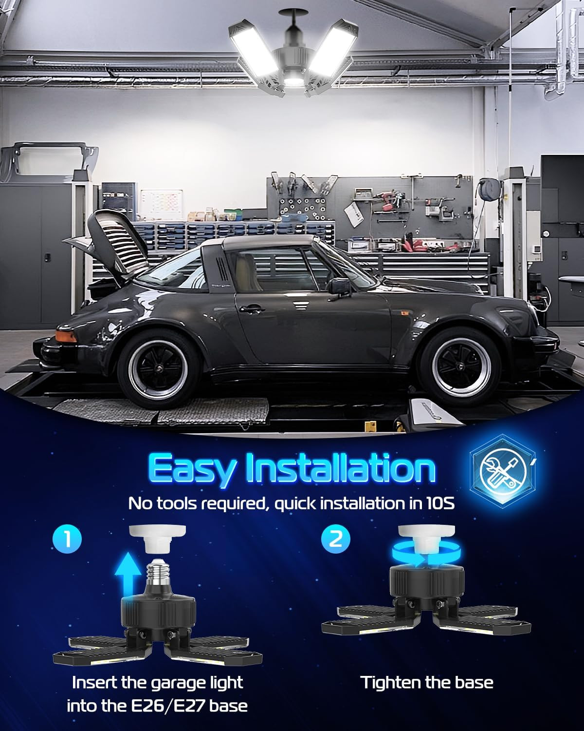 LED Garage Light - 4 Pack 130W 13000LM Deformable 4+1 Panel LED Garage Ceiling L
