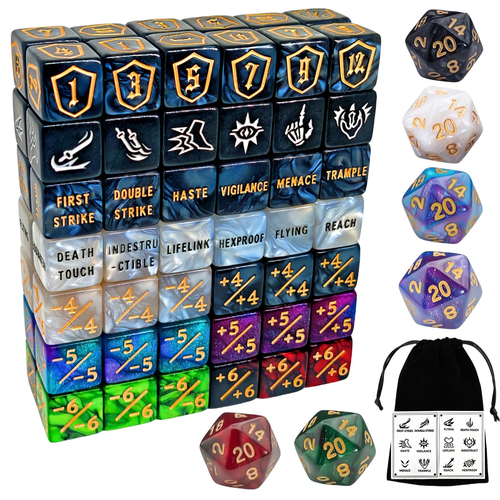 MTG Counter Dice Set 90 PCS D6 Ability Life Shield Counters w/ Bag
