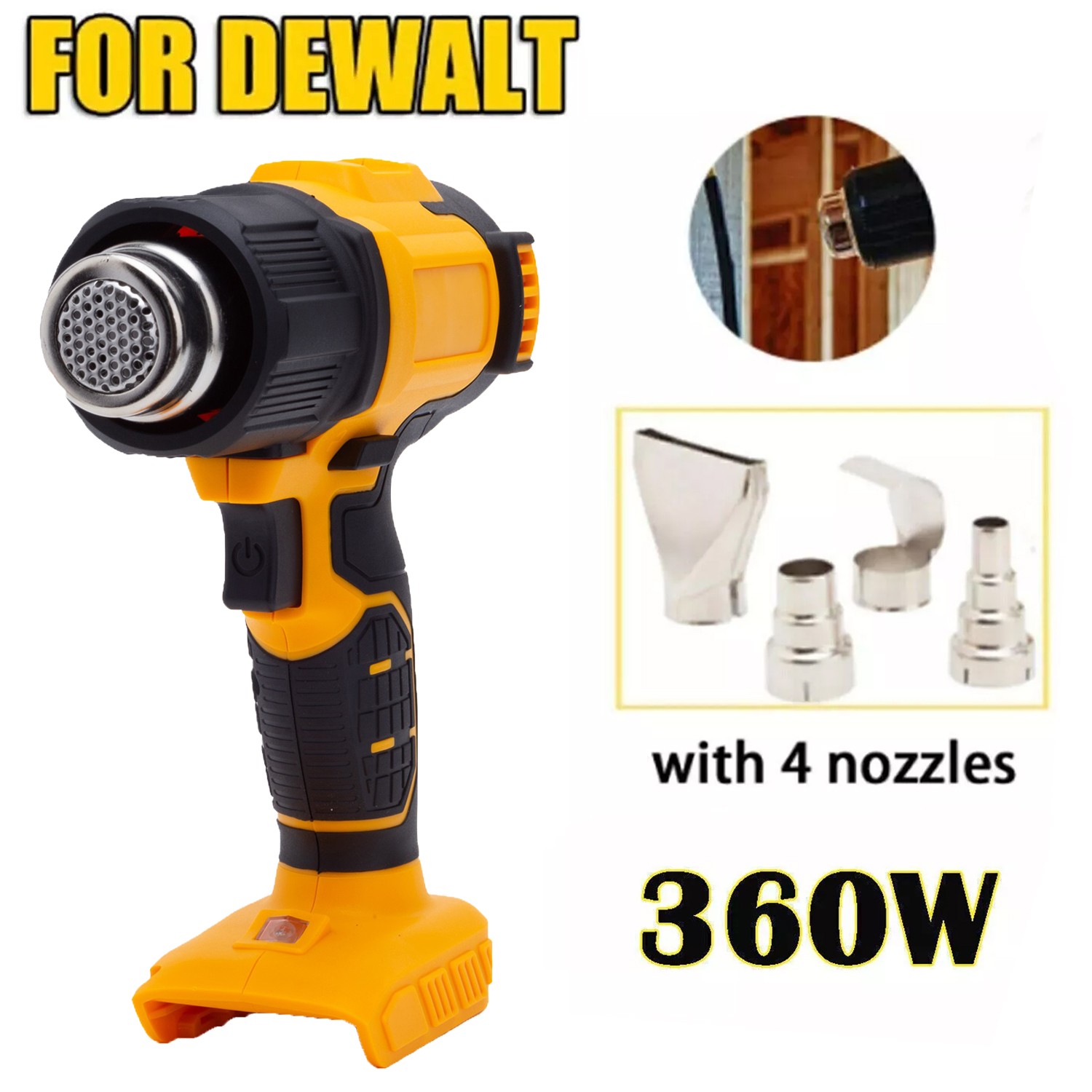 360W Cordless Hot Air Gun Heat Gun For Dewalt 20V Max Li-ion Battery w/4 Nozzles