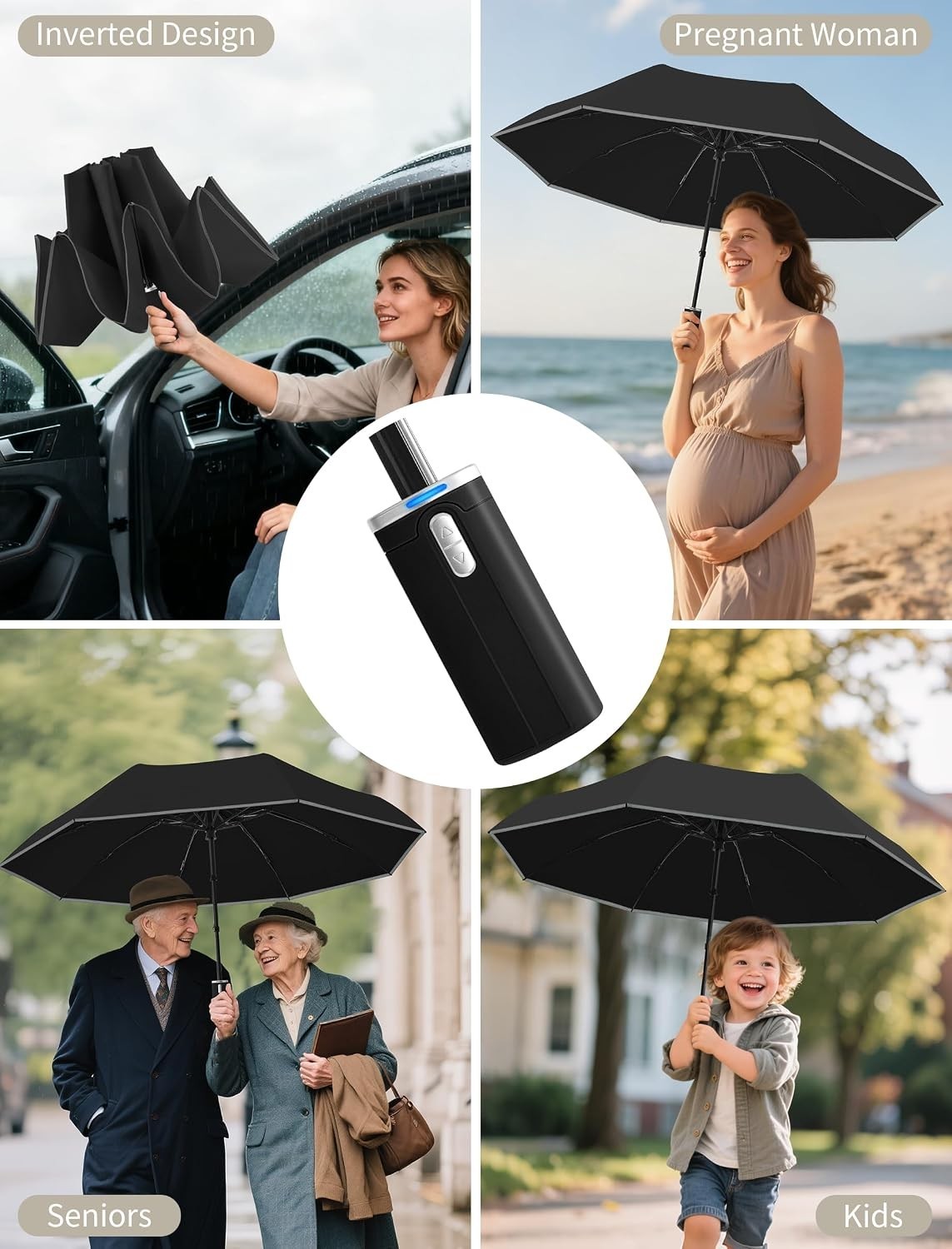 Electric Travel Umbrella Rechargeable Auto Open Close Windproof - Compact