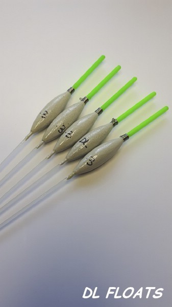 5x `DL` HAND MADE POLE FLOATS  `Margin Slims`  0.4g Green 2mm  Tips