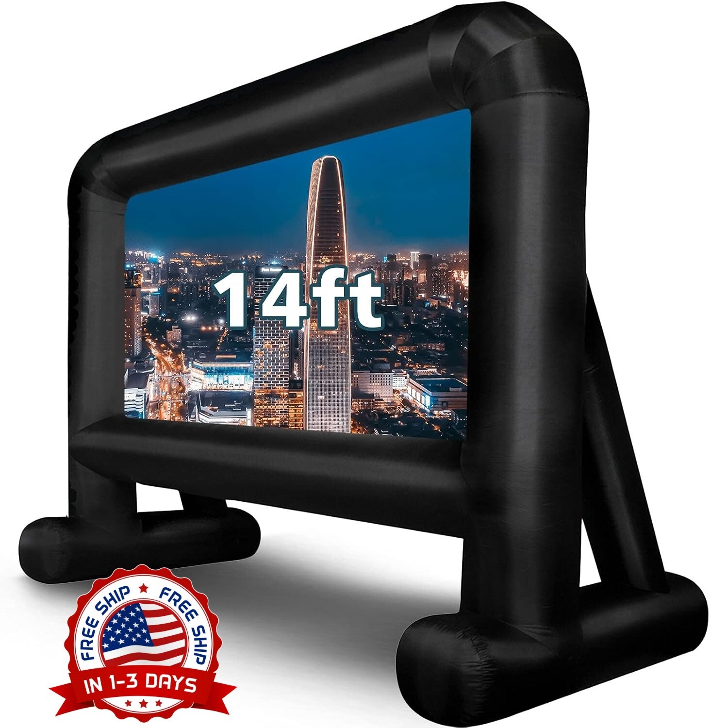 Pantalla De Cine Inflable De 14 Pies Para Exteriores, Antiarrugas (Negra) NEW US
