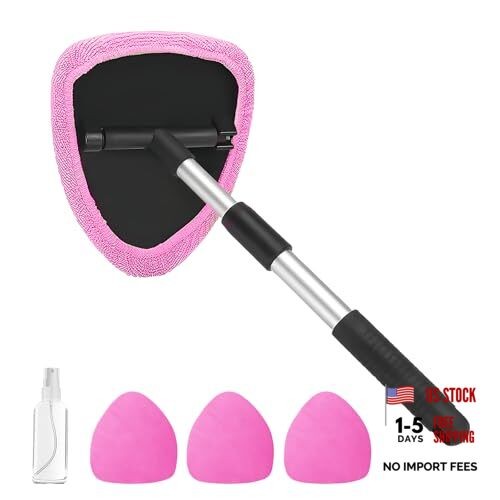 Windshield Cleaning Tool, Car Window Cleaner with Extendable Handle, 4 Pink