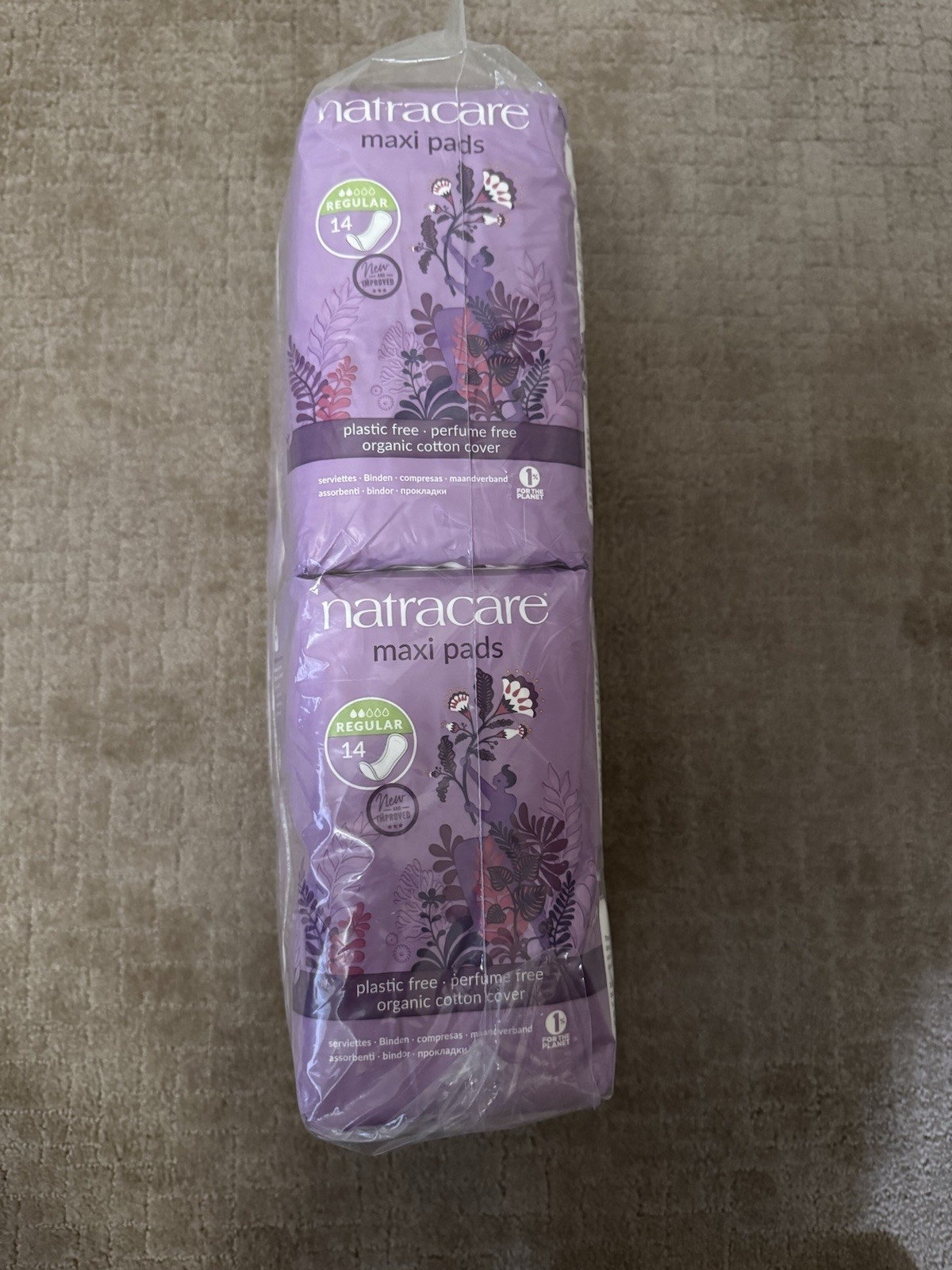 Natracare Reg. Maxi Pads 6 Pkgs 14 ct. Organic Cotton Plastic free perfume free