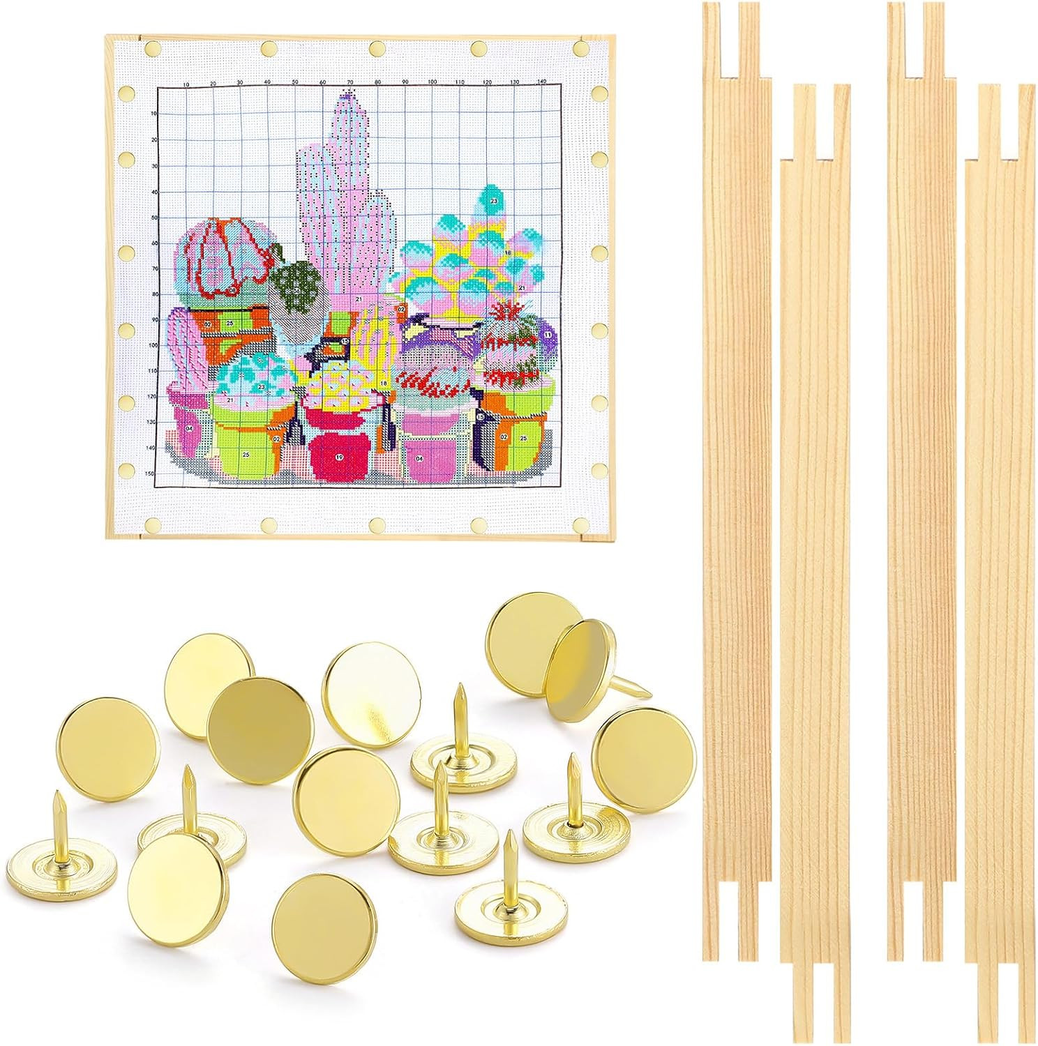 Wooden Needlepoint Stretcher Bars Set with Thumb Tacks - 10 Inch