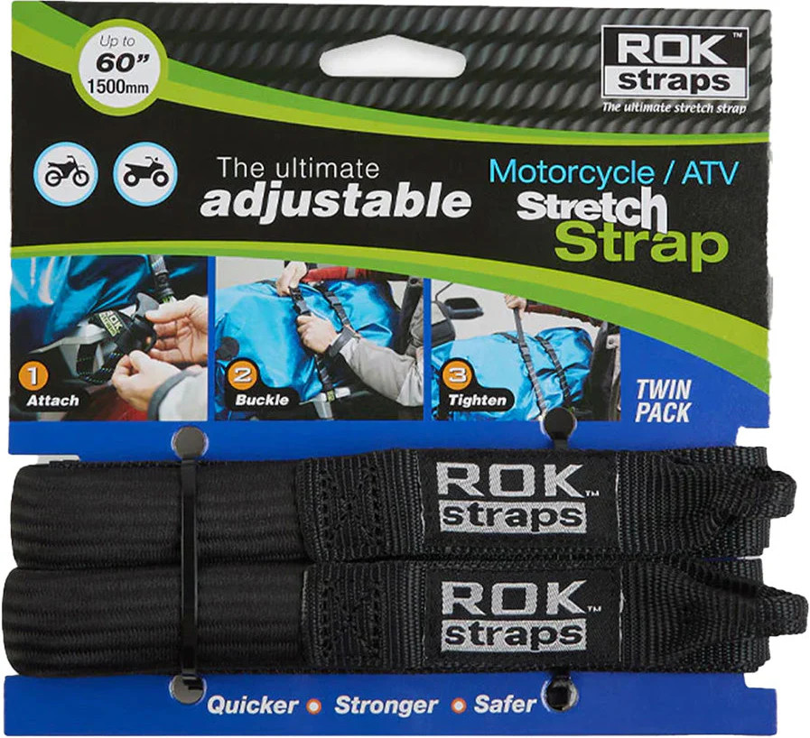 Rok Straps Adjustable Motorcycle Luggage Straps 1500mm 60" 2 Pack- Cruiser Black