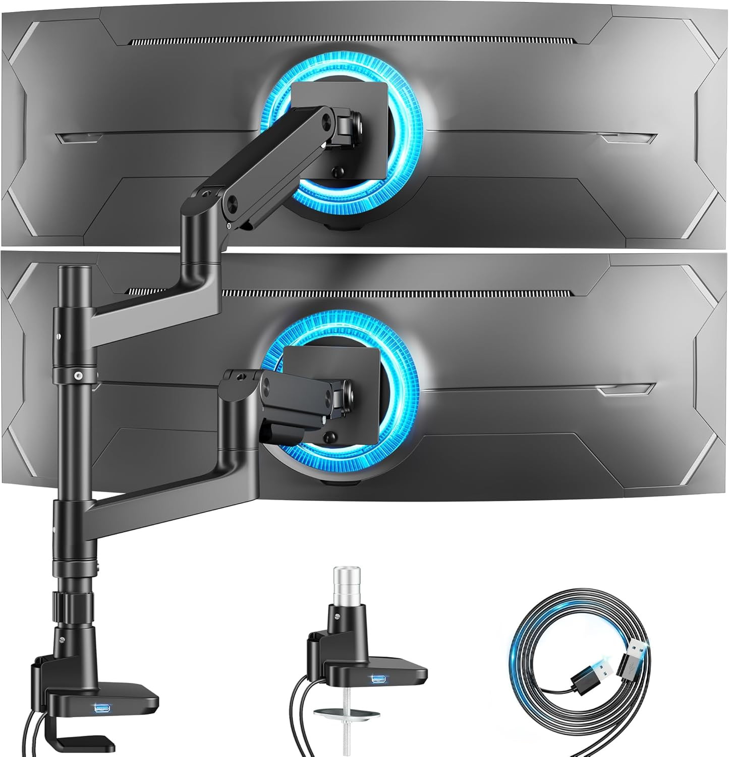 Heavy Duty Dual Monitor Arm for 17-49" Ultrawide Curved Monitors, Black