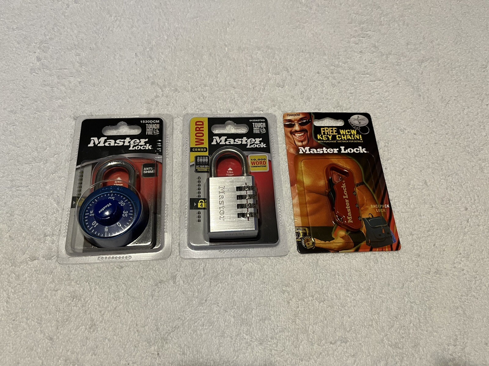 Lot of 3 Brand New Sealed Master Lock Locks Blue Combination, Word, Backpack