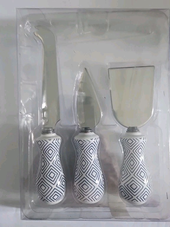 Cheese Blue Stainless Steel Porcelain Cheese Knife Server Set